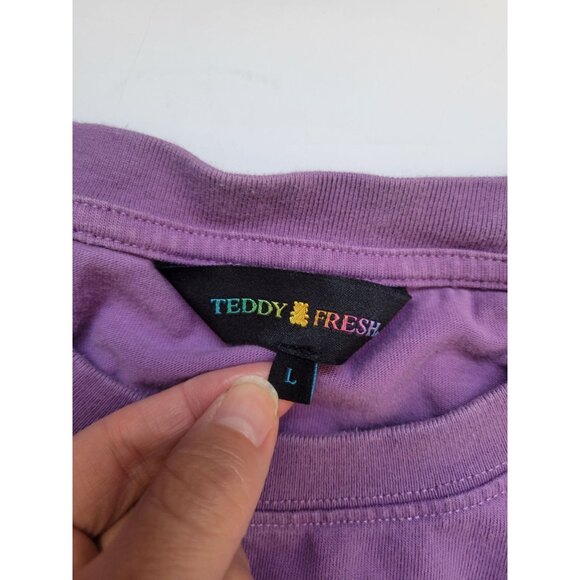 Teddy Fresh Acid Trip brushed bleach dye T-shirt in purple with a trippy bear - Picture 2 of 7